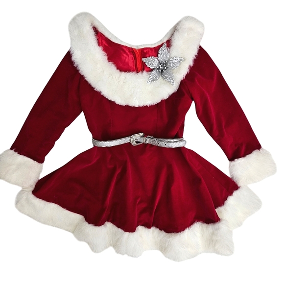 Vintage Rubies Christmas Ms Santa Clause Red Velvet Off Shoulder White Fur Dress - Picture 17 of 17
